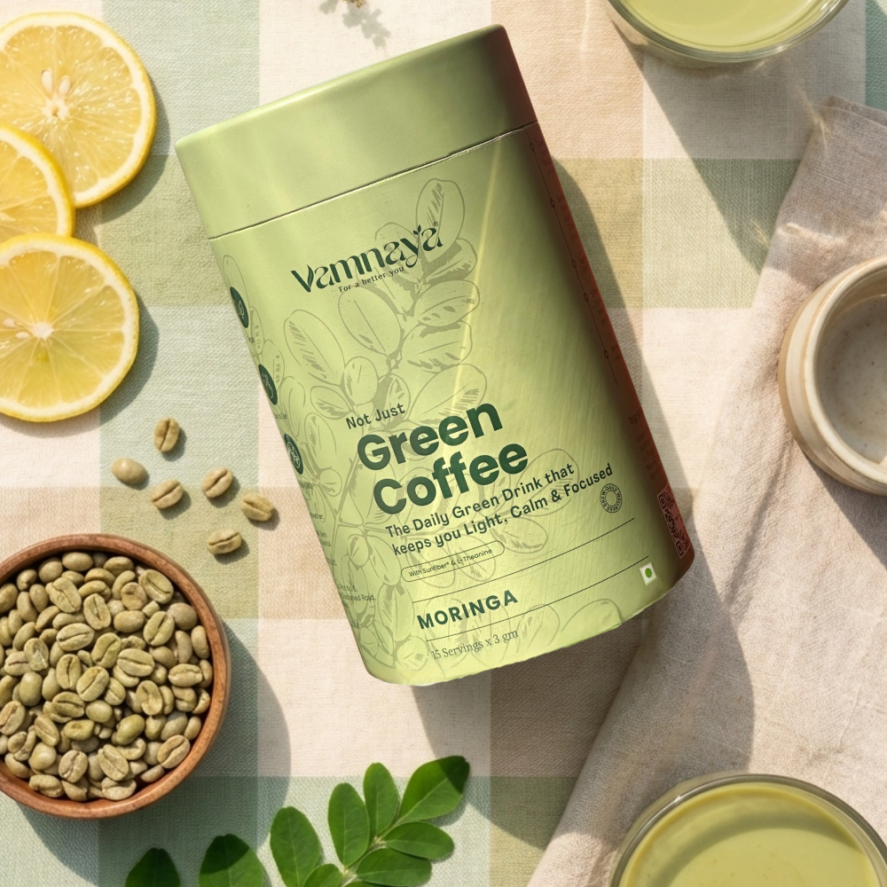 Green Coffee Blend | With Prebiotic Sunfiber®, L-Theanine, Apple Cider Vinegar | Lemon, Tulsi & Moringa