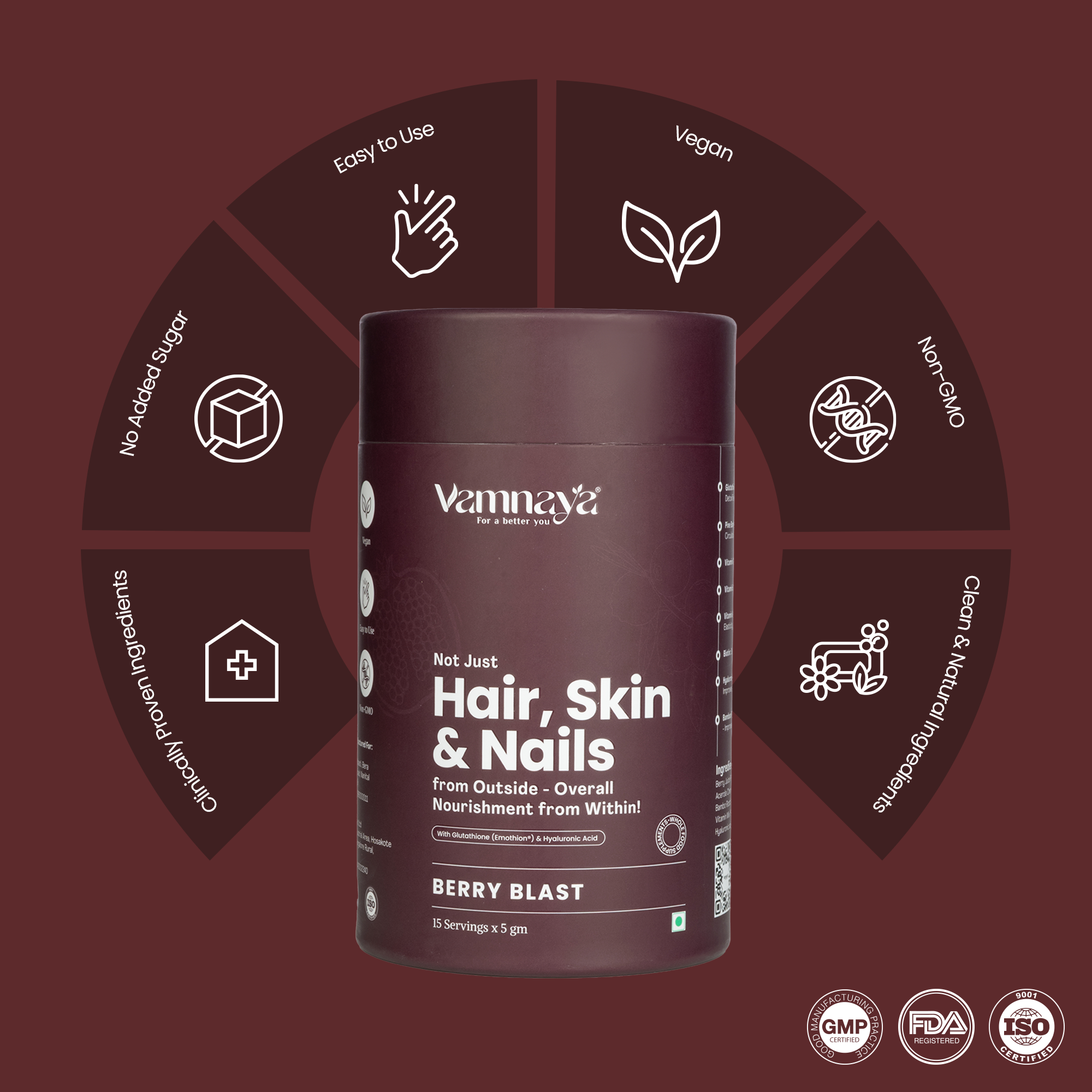 Hair, Skin & Nails | With Glutathione, Hyaluronic Acid, Fruits, Bamboo Root & Pine Bark Extract