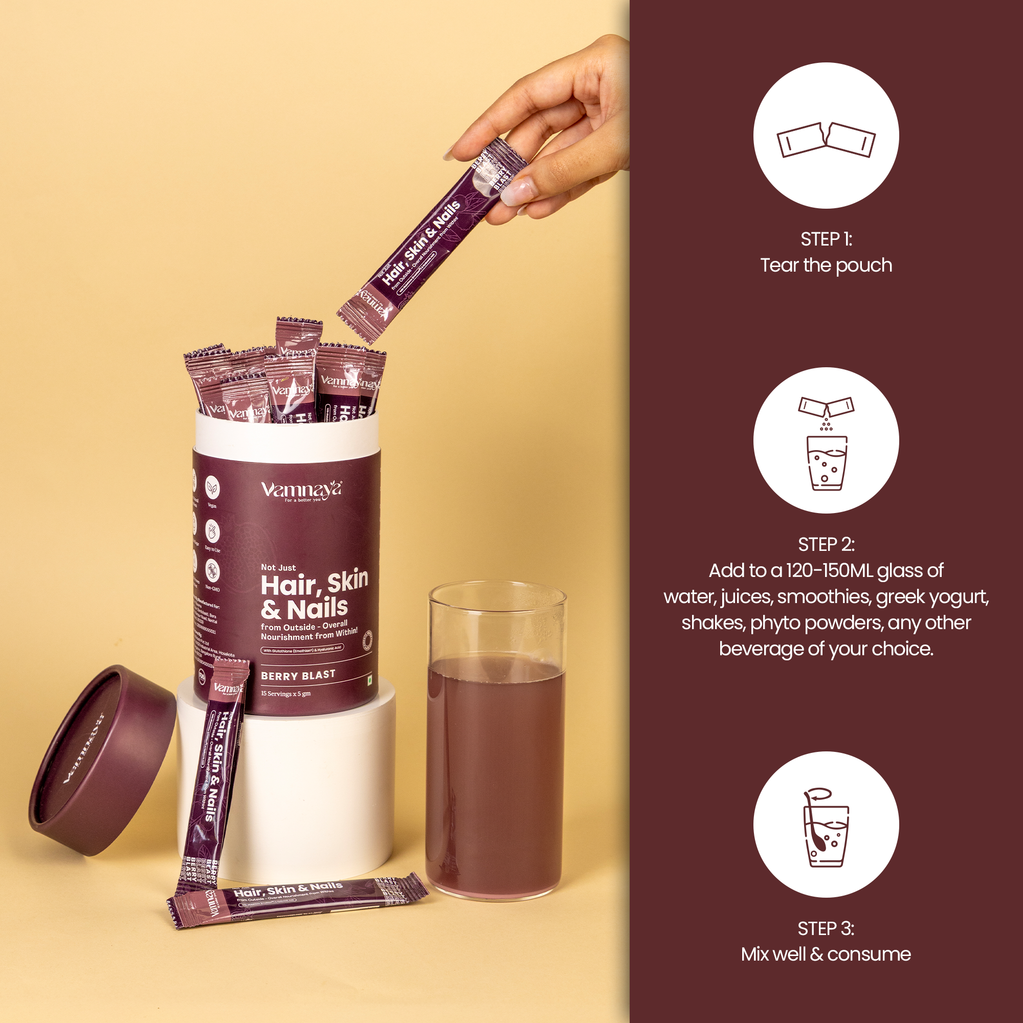 Hair, Skin & Nails | With Glutathione, Hyaluronic Acid, Fruits, Bamboo Root & Pine Bark Extract