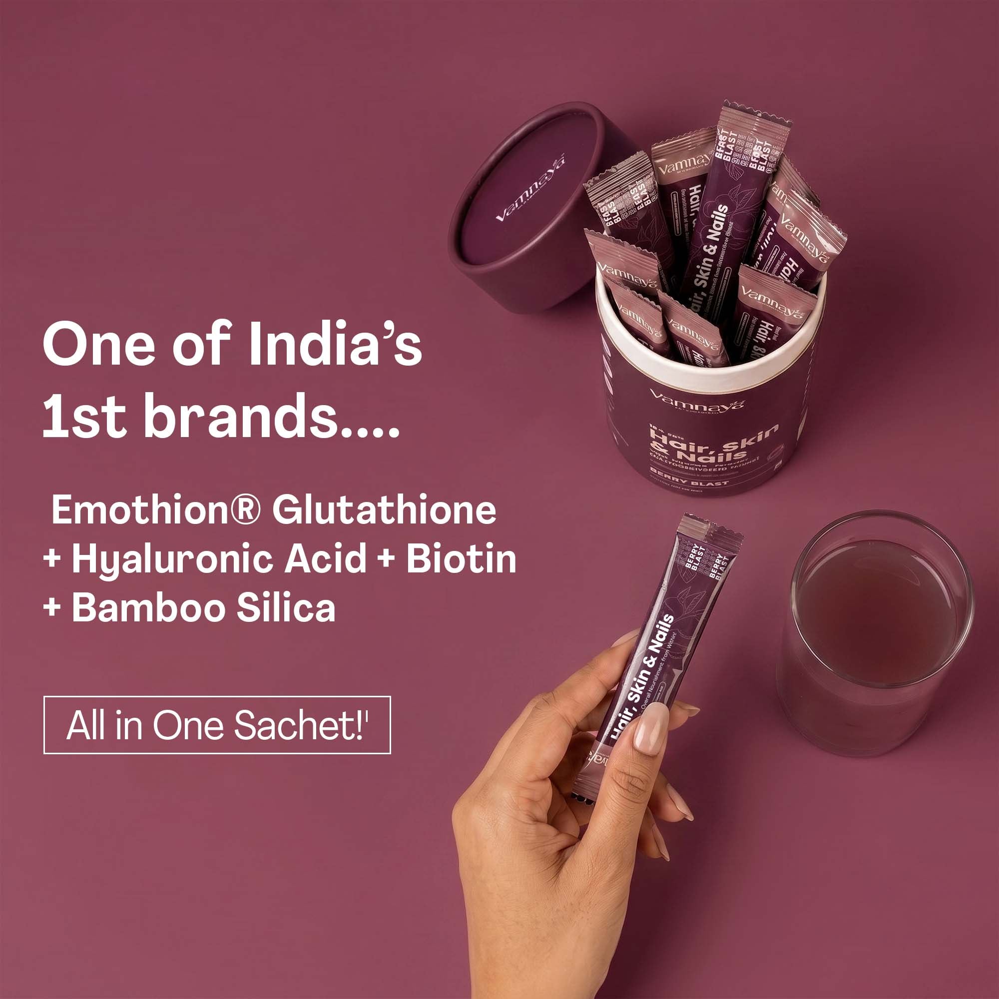 Hair, Skin & Nails | With Glutathione, Hyaluronic Acid, Fruits, Bamboo Root & Pine Bark Extract