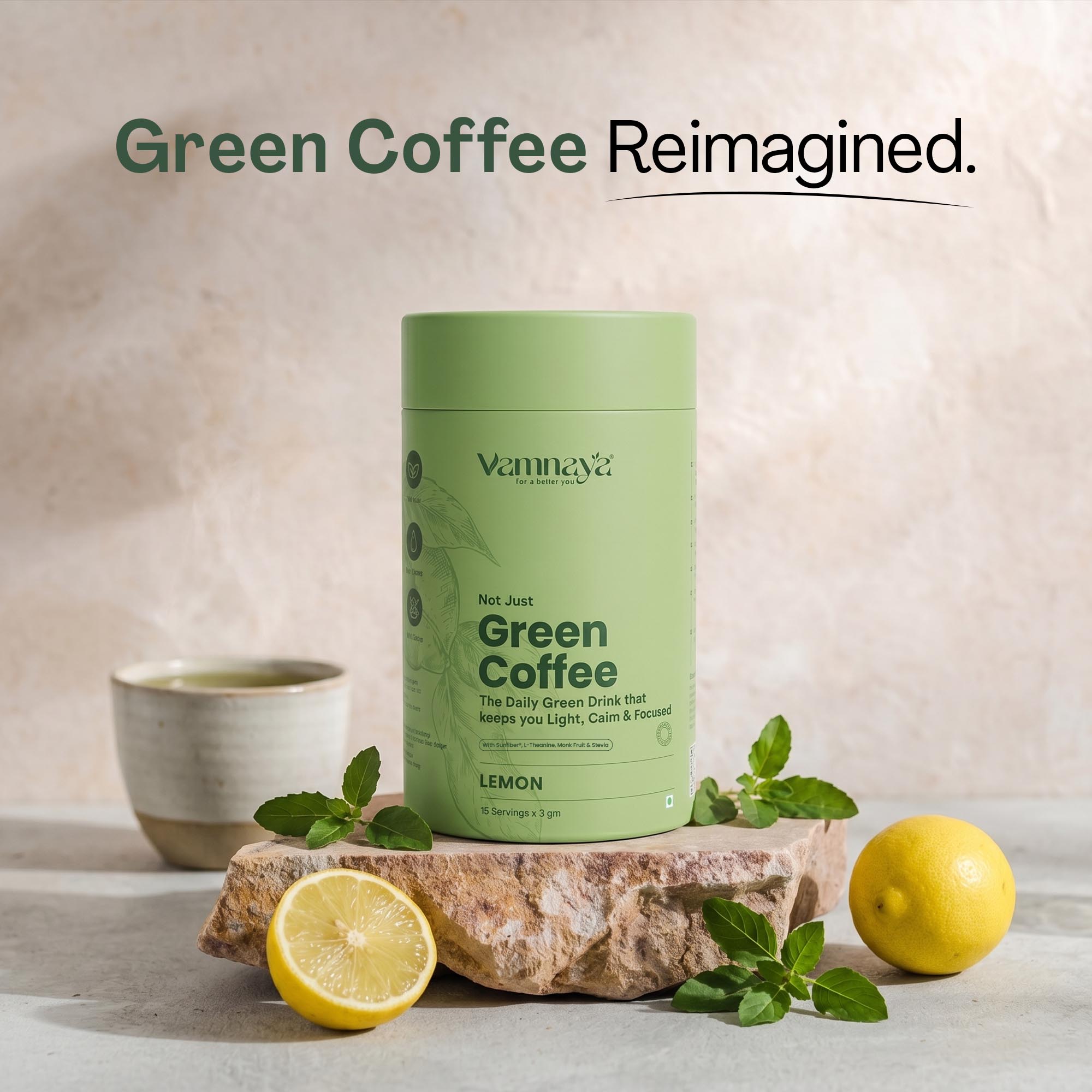 Green Coffee Blend | With Prebiotic Sunfiber®, L-Theanine, Apple Cider Vinegar | Lemon, Tulsi & Moringa