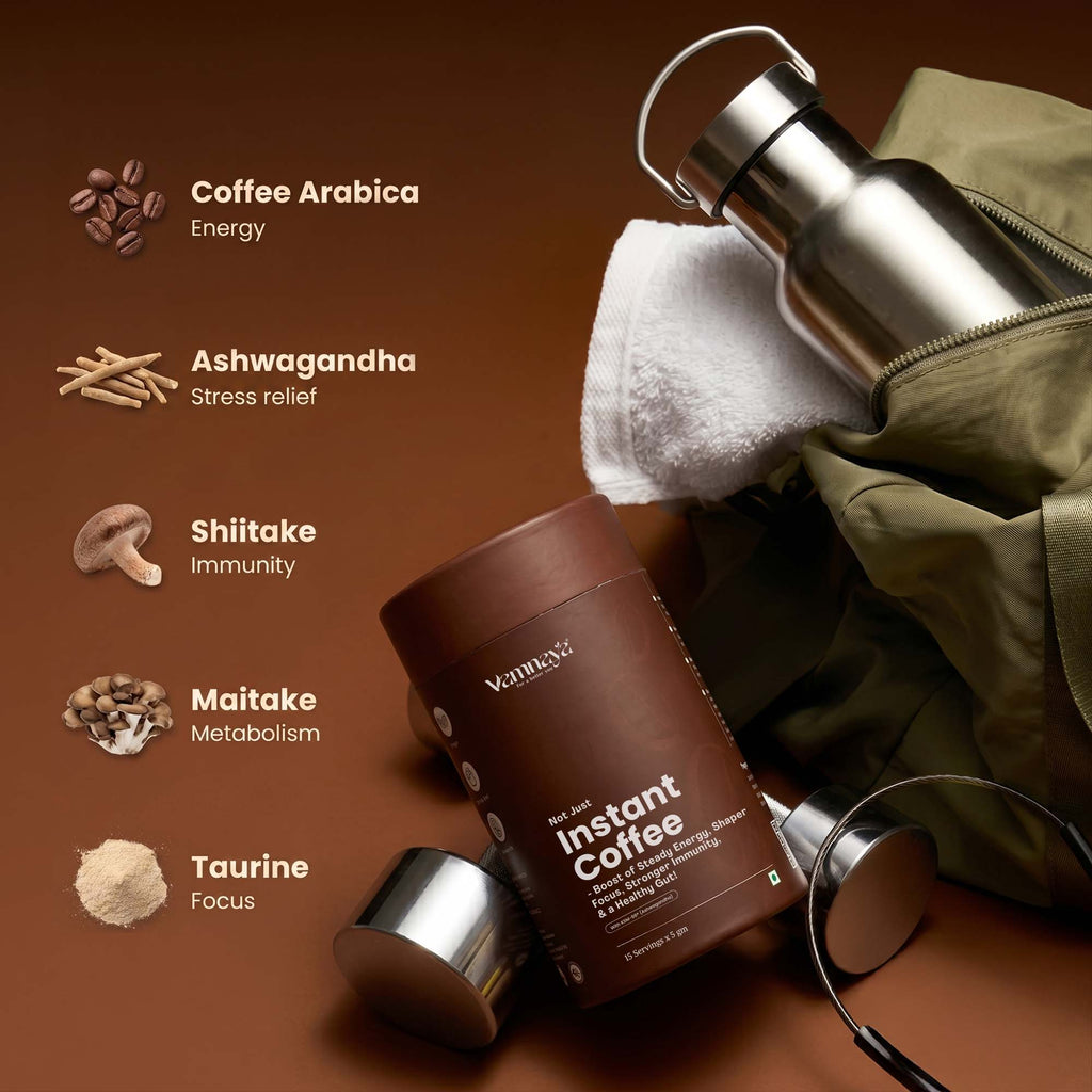 Instant Coffee | With Ashwagandha Root Extract, Shiitake, Maitake Mushrooms, Taurine, Coffee Arabica