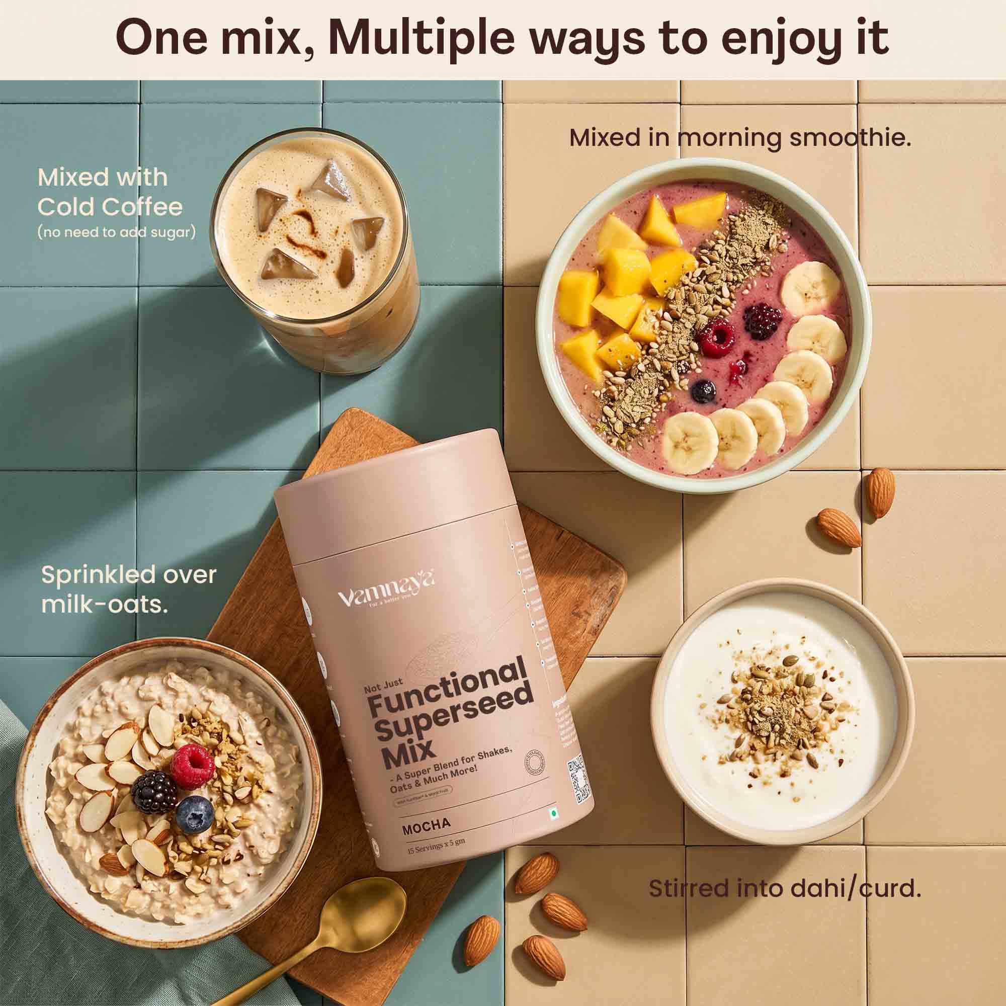 Functional Superseed Mix Powder | With Chia Seeds, Sunflower Seeds, Flax Seeds, Sesame Seeds, Isabgol & Prebiotic