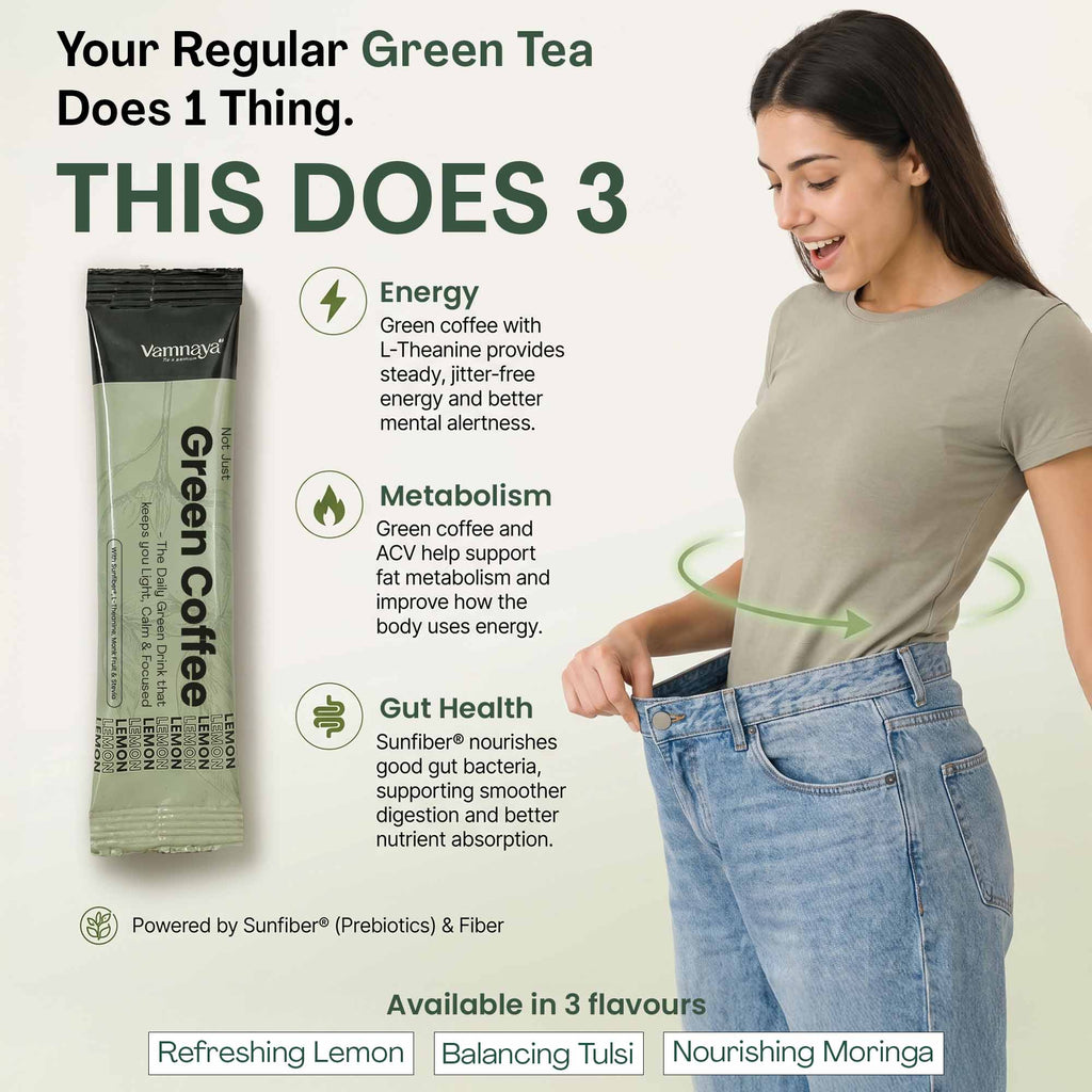 Green Coffee Blend | With Prebiotic Sunfiber®, L-Theanine, Apple Cider Vinegar | Lemon, Tulsi & Moringa