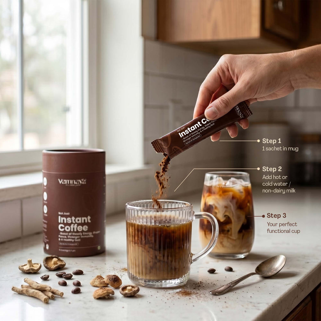 Instant Coffee | With Ashwagandha Root Extract, Shiitake, Maitake Mushrooms, Taurine, Coffee Arabica