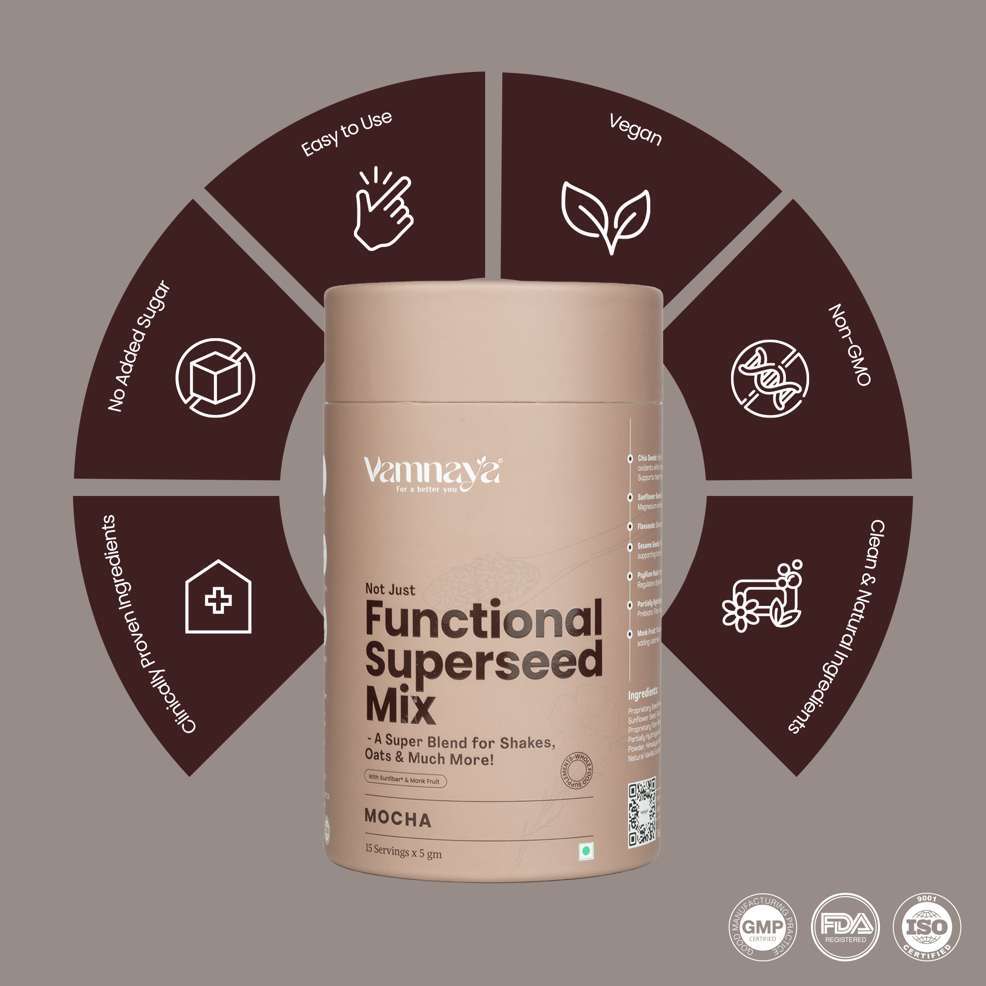 Functional Superseed Mix Powder | With Chia Seeds, Sunflower Seeds, Flax Seeds, Sesame Seeds, Isabgol & Prebiotic