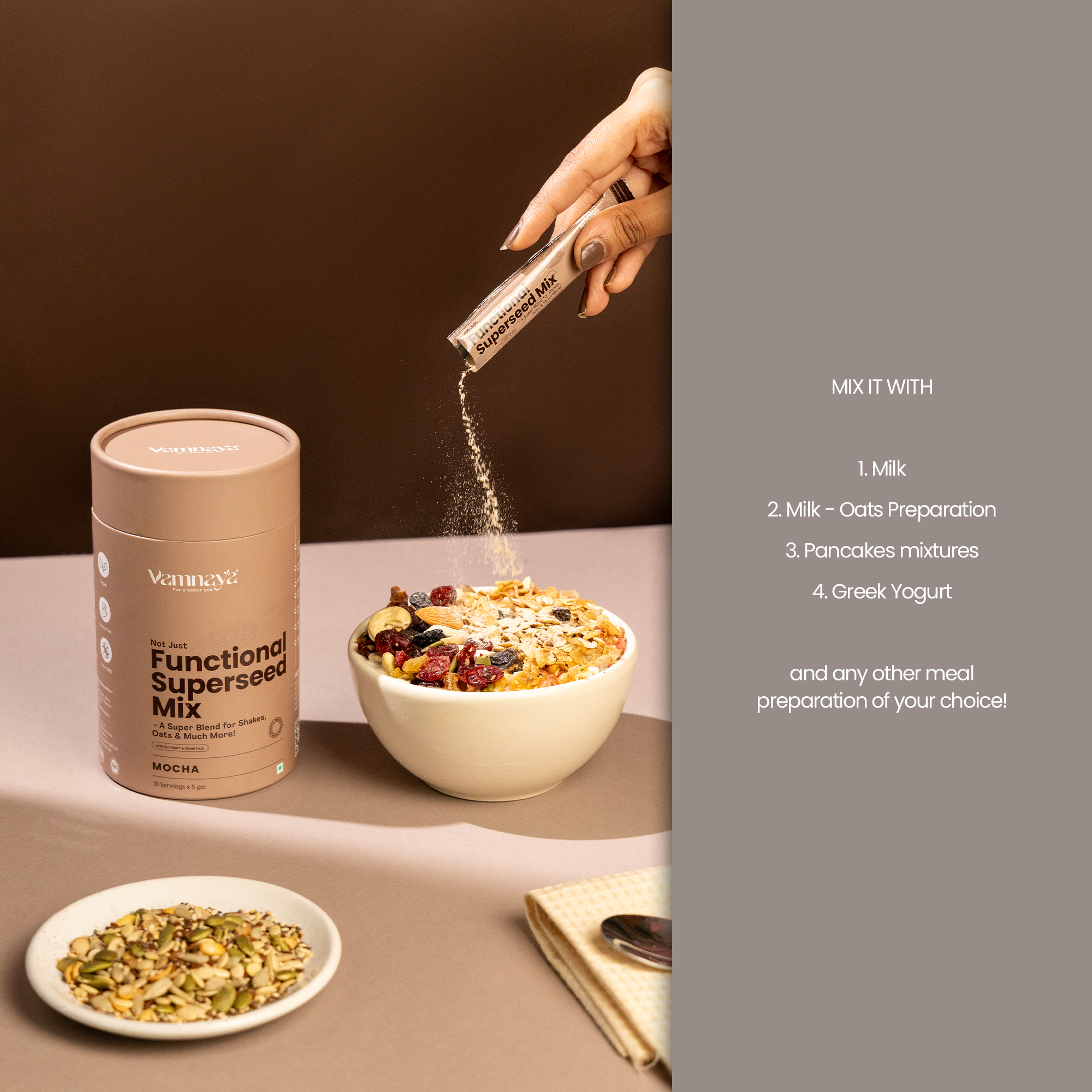 Functional Superseed Mix Powder | With Chia Seeds, Sunflower Seeds, Flax Seeds, Sesame Seeds, Isabgol & Prebiotic